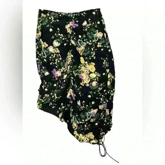 For Love and Lemons Molly Drawstring Midi Skirt Black Floral Yellow Purple S - Picture 4 of 4